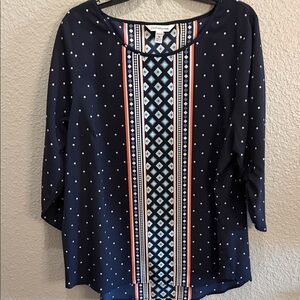 croft & barrow Navy Geometric-Stripe Long Sleeve Blouse size 1X